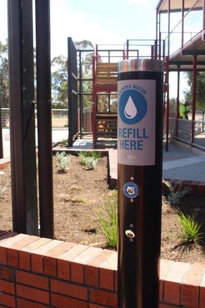 Water refill station in courtyard