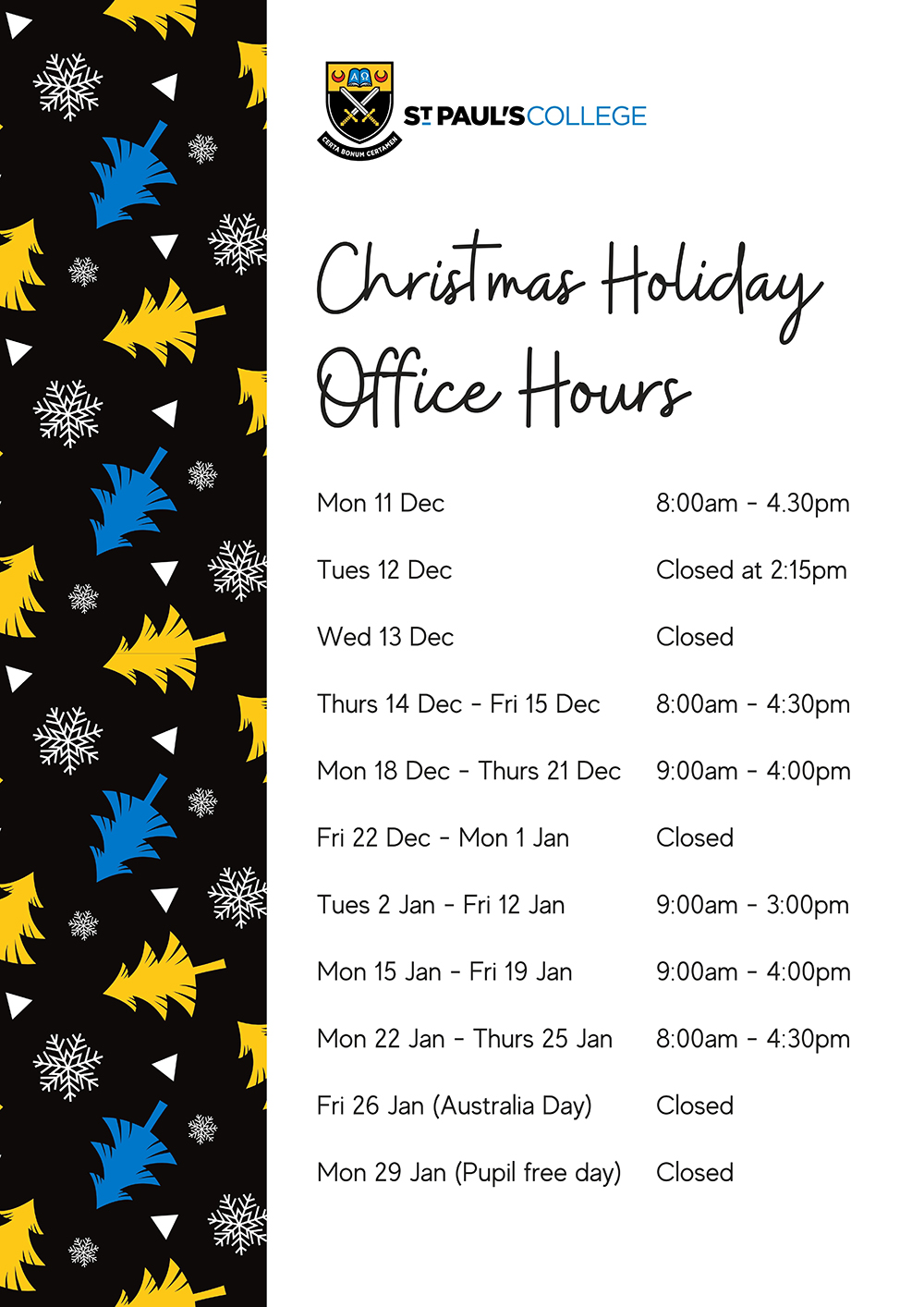 Christmas Holiday Office Hours